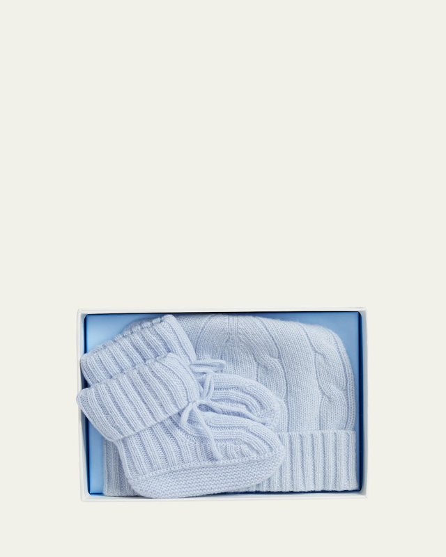 Boy's Cashmere Hat & Booties Gift Set, Size 0M-9